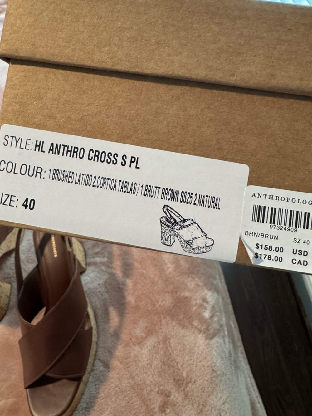 NEW IN BOX NIB Anthropologie Cross Strap Platform Wedges, Brown, Size 40/9.5 - Picture 6 of 6
